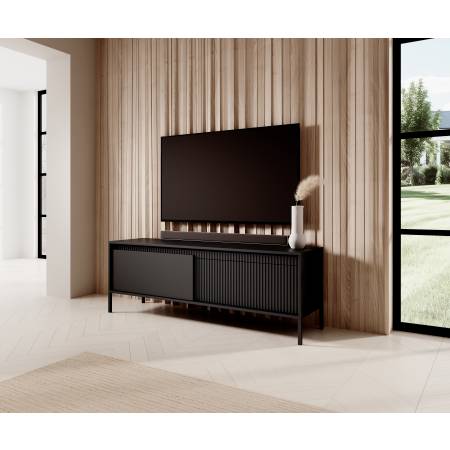 Stolik RTV ryflowane fronty 150 cm 2-drzwiowa SONEO czarna